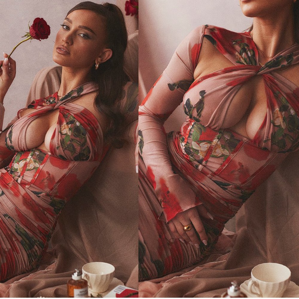 House of CB ‘Adanna’ Rose Print Corset Mini Dress NWOT - Picture 8 of 13